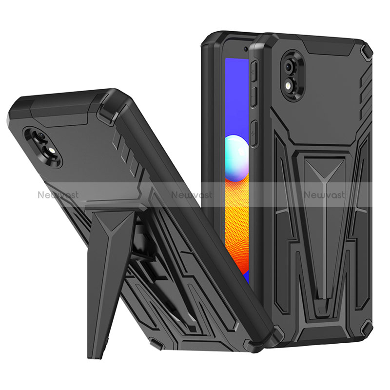 Silicone Matte Finish and Plastic Back Cover Case with Stand MQ1 for Samsung Galaxy M01 Core Black