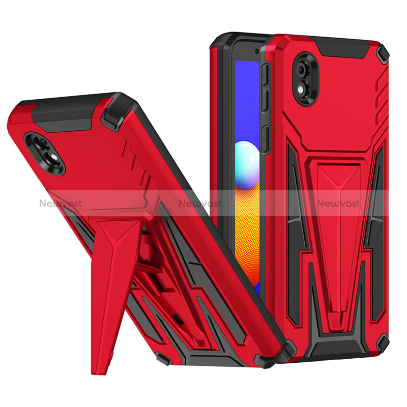 Silicone Matte Finish and Plastic Back Cover Case with Stand MQ1 for Samsung Galaxy M01 Core Red