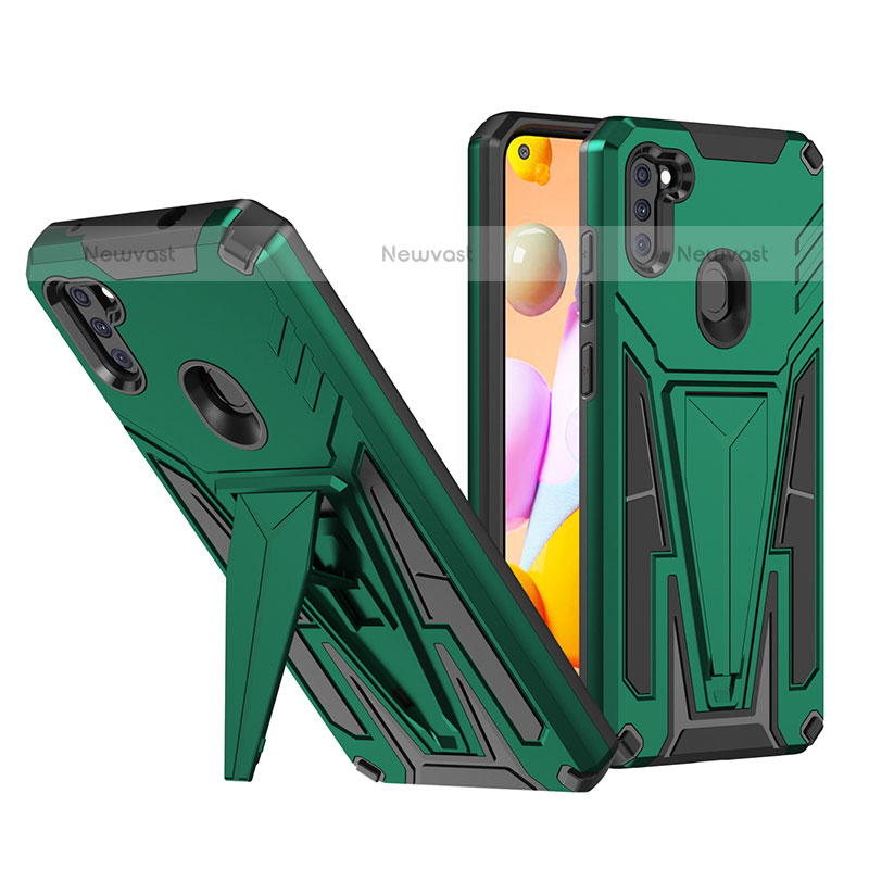 Silicone Matte Finish and Plastic Back Cover Case with Stand MQ1 for Samsung Galaxy M11