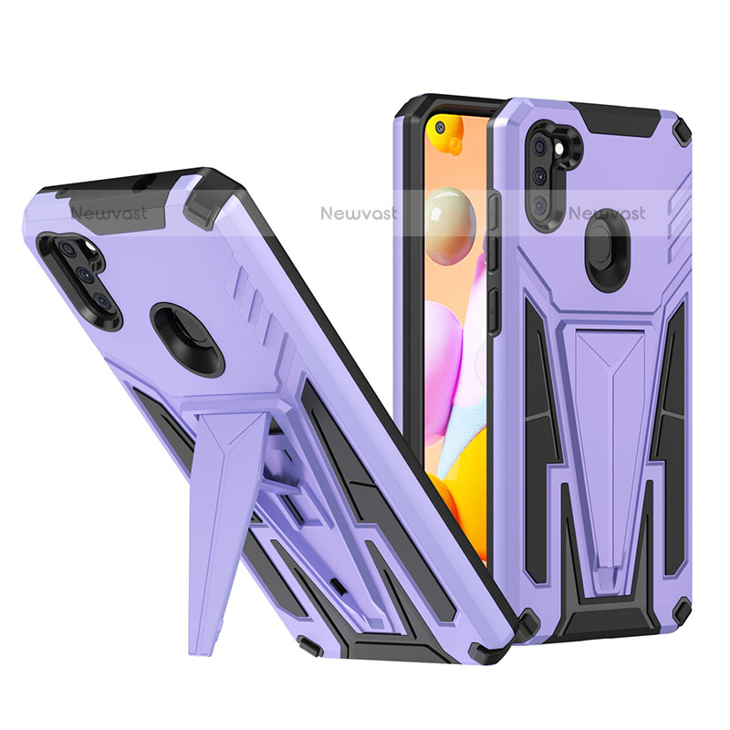 Silicone Matte Finish and Plastic Back Cover Case with Stand MQ1 for Samsung Galaxy M11