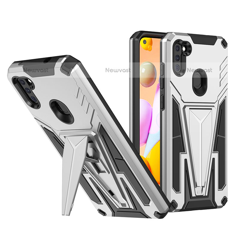 Silicone Matte Finish and Plastic Back Cover Case with Stand MQ1 for Samsung Galaxy M11