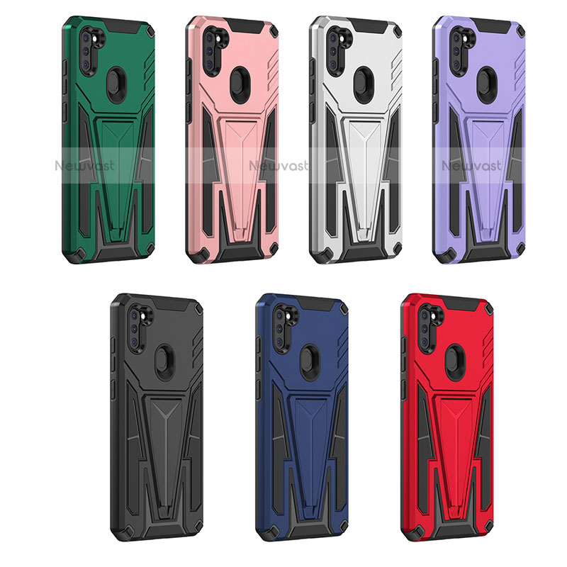 Silicone Matte Finish and Plastic Back Cover Case with Stand MQ1 for Samsung Galaxy M11