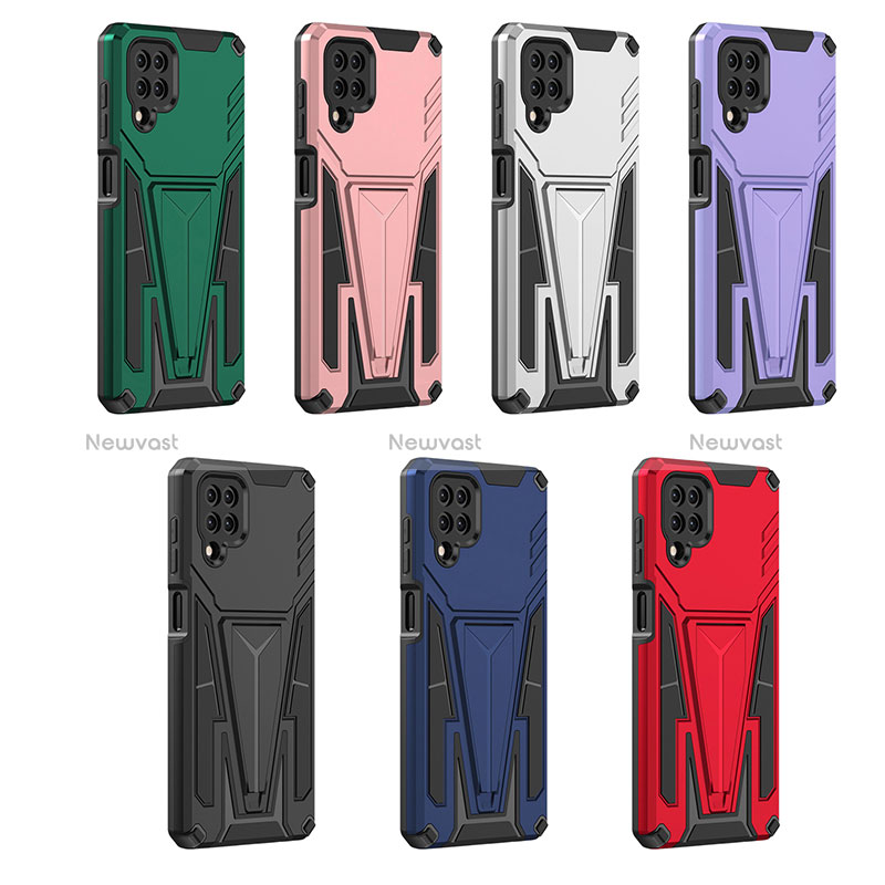 Silicone Matte Finish and Plastic Back Cover Case with Stand MQ1 for Samsung Galaxy M12