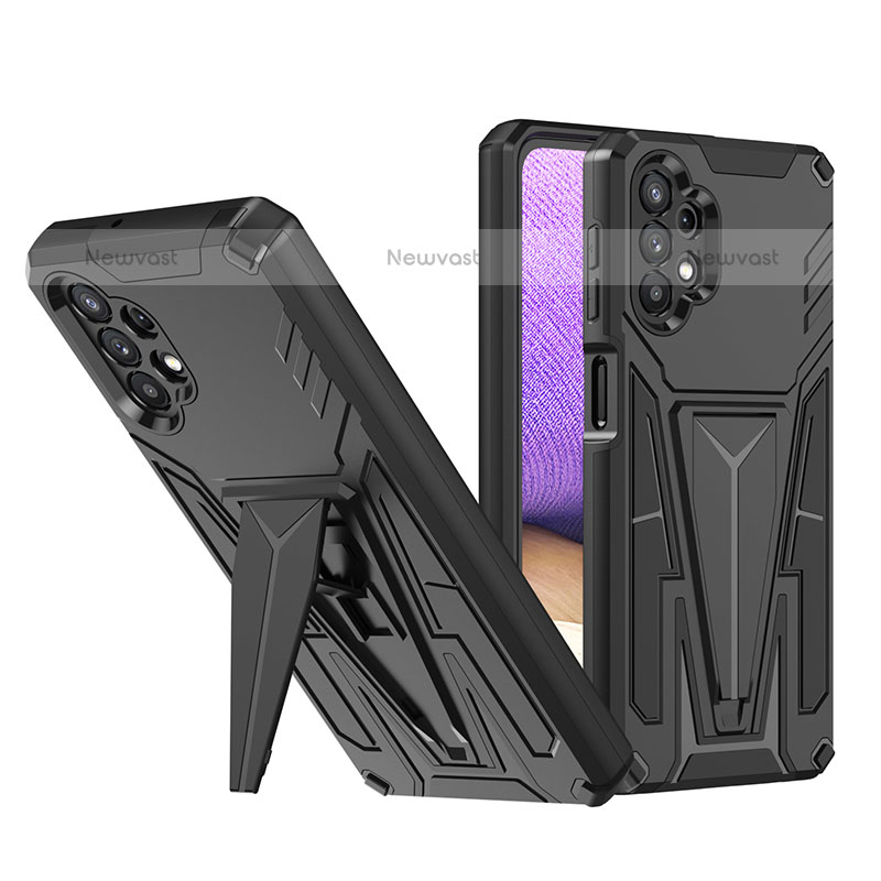 Silicone Matte Finish and Plastic Back Cover Case with Stand MQ1 for Samsung Galaxy M32 5G Black