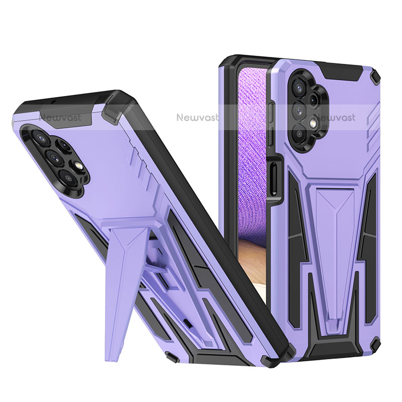 Silicone Matte Finish and Plastic Back Cover Case with Stand MQ1 for Samsung Galaxy M32 5G Purple