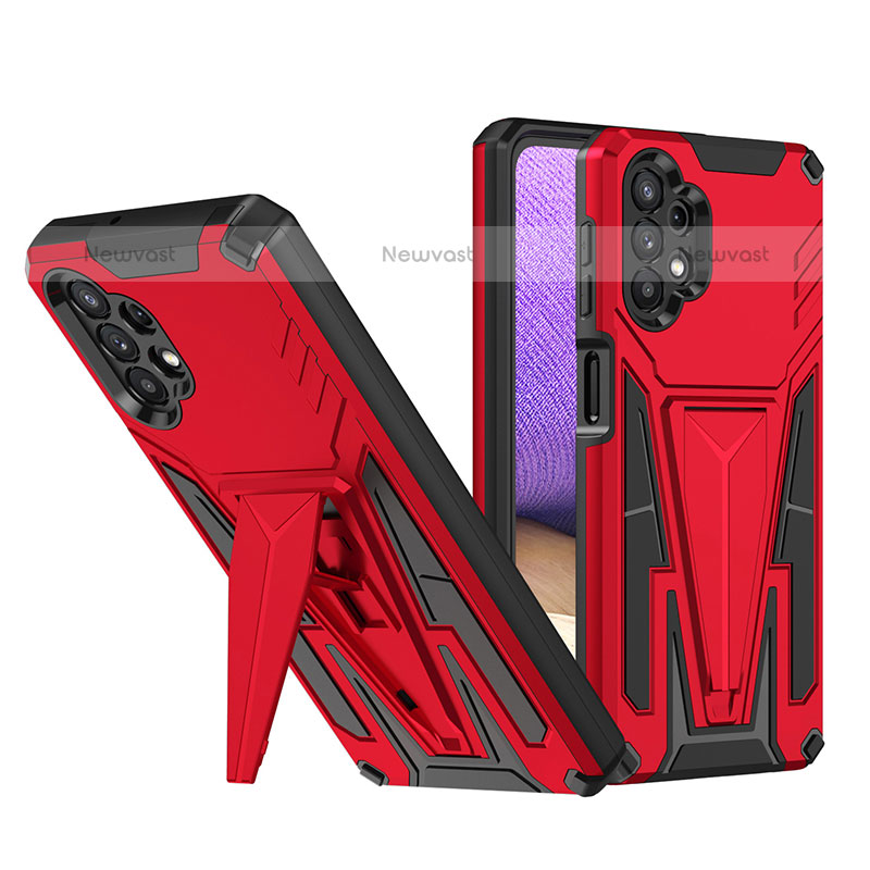 Silicone Matte Finish and Plastic Back Cover Case with Stand MQ1 for Samsung Galaxy M32 5G Red