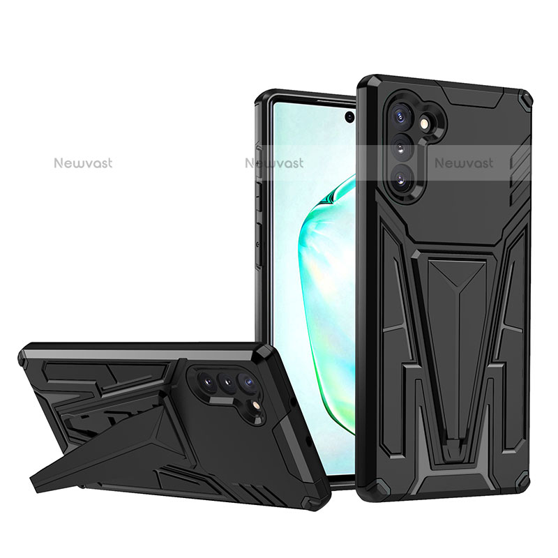 Silicone Matte Finish and Plastic Back Cover Case with Stand MQ1 for Samsung Galaxy Note 10 5G Black