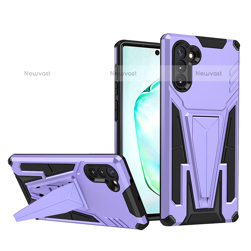 Silicone Matte Finish and Plastic Back Cover Case with Stand MQ1 for Samsung Galaxy Note 10 5G Purple