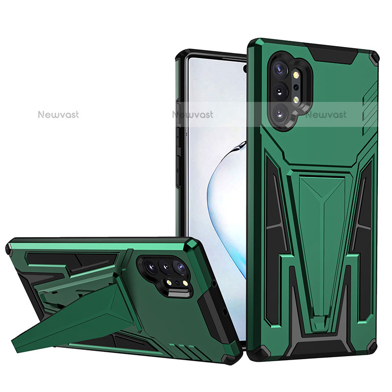 Silicone Matte Finish and Plastic Back Cover Case with Stand MQ1 for Samsung Galaxy Note 10 Plus 5G Green