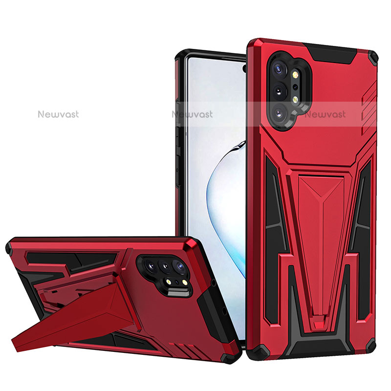 Silicone Matte Finish and Plastic Back Cover Case with Stand MQ1 for Samsung Galaxy Note 10 Plus 5G Red