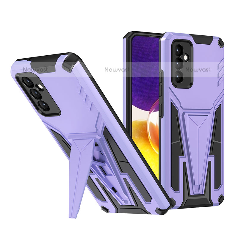 Silicone Matte Finish and Plastic Back Cover Case with Stand MQ1 for Samsung Galaxy Quantum2 5G Purple