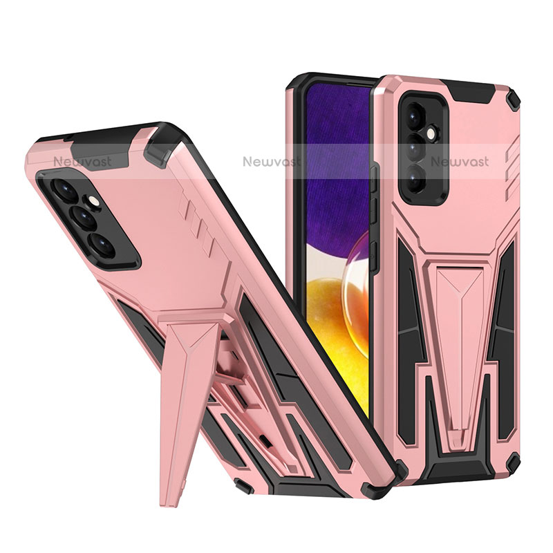 Silicone Matte Finish and Plastic Back Cover Case with Stand MQ1 for Samsung Galaxy Quantum2 5G Rose Gold