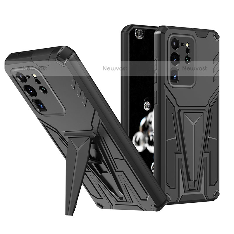 Silicone Matte Finish and Plastic Back Cover Case with Stand MQ1 for Samsung Galaxy S20 Ultra Black