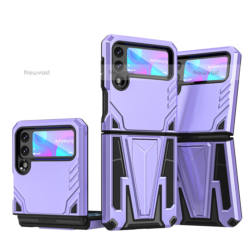 Silicone Matte Finish and Plastic Back Cover Case with Stand MQ1 for Samsung Galaxy Z Flip3 5G Purple