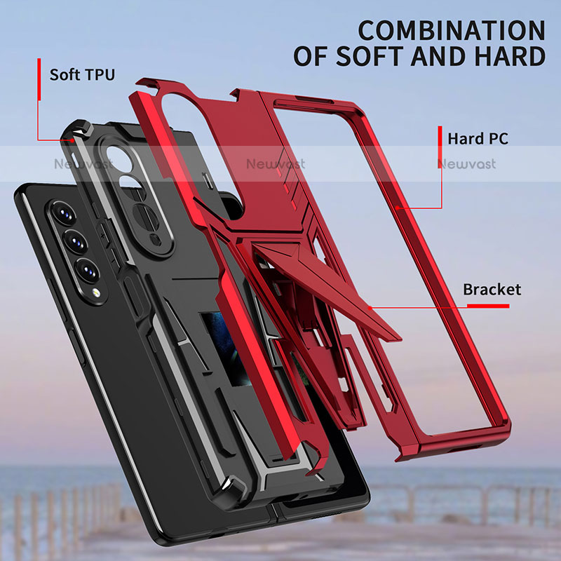 Silicone Matte Finish and Plastic Back Cover Case with Stand MQ1 for Samsung Galaxy Z Fold3 5G