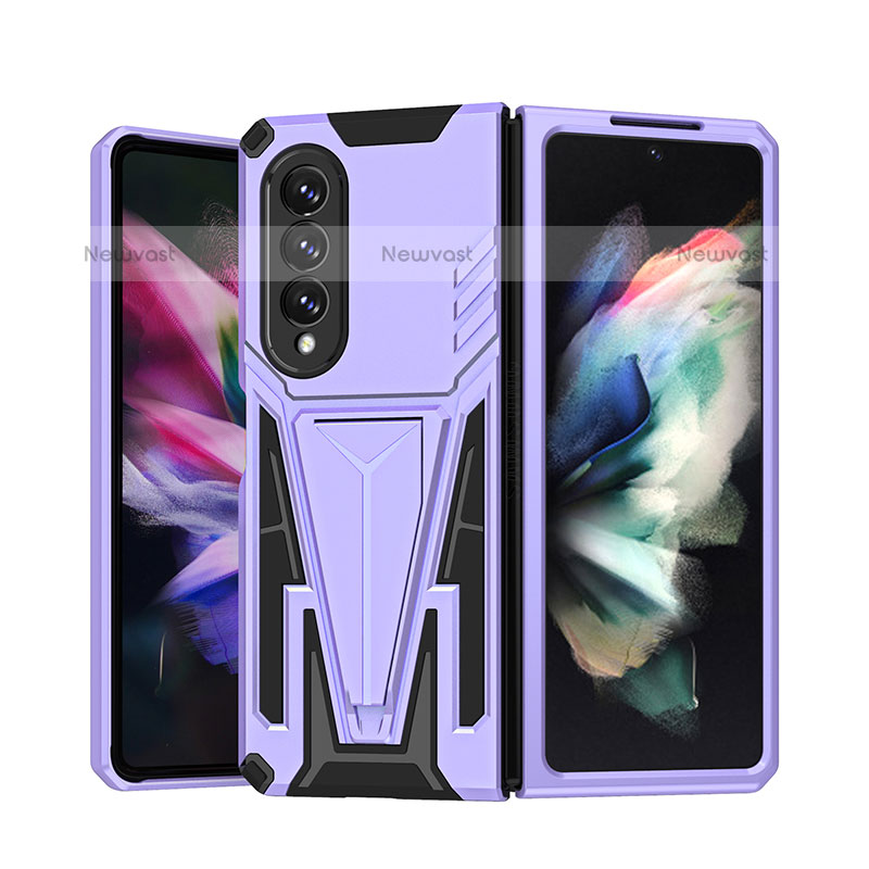 Silicone Matte Finish and Plastic Back Cover Case with Stand MQ1 for Samsung Galaxy Z Fold3 5G