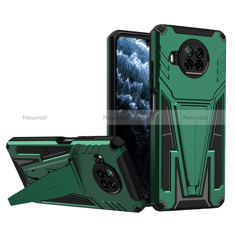 Silicone Matte Finish and Plastic Back Cover Case with Stand MQ1 for Xiaomi Mi 10i 5G Green