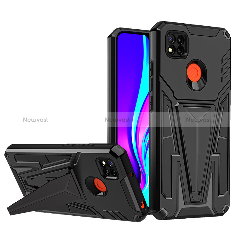 Silicone Matte Finish and Plastic Back Cover Case with Stand MQ1 for Xiaomi POCO C3 Black