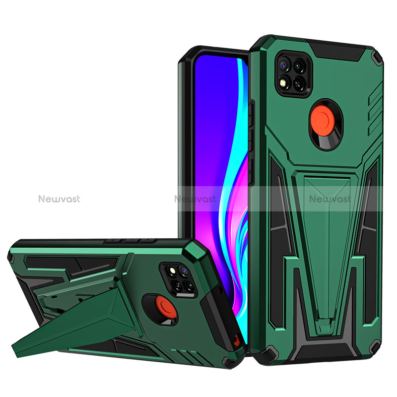 Silicone Matte Finish and Plastic Back Cover Case with Stand MQ1 for Xiaomi POCO C3 Green