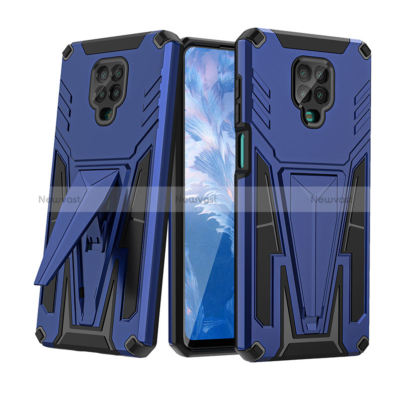 Silicone Matte Finish and Plastic Back Cover Case with Stand MQ1 for Xiaomi Poco M2 Pro Blue