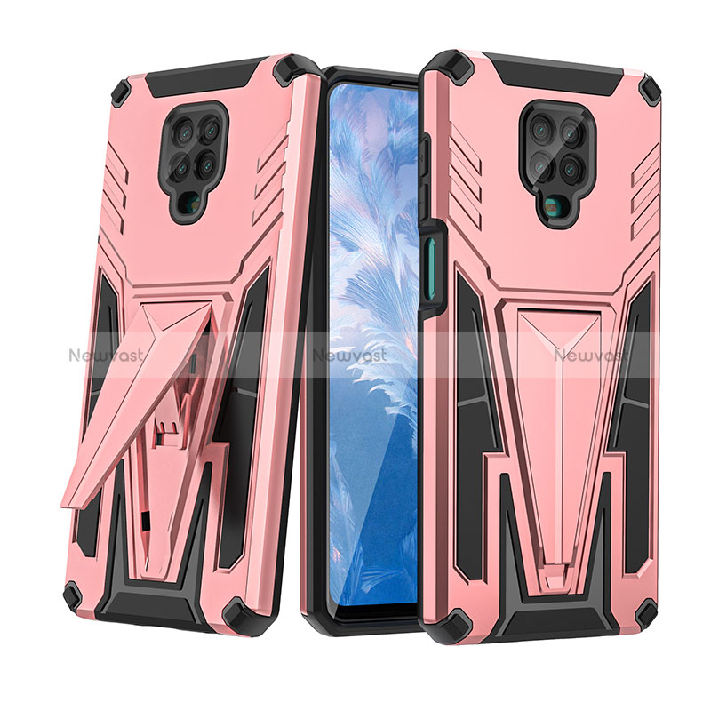 Silicone Matte Finish and Plastic Back Cover Case with Stand MQ1 for Xiaomi Poco M2 Pro Rose Gold