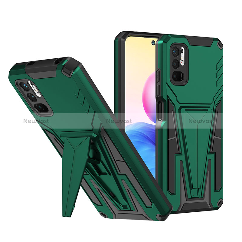 Silicone Matte Finish and Plastic Back Cover Case with Stand MQ1 for Xiaomi POCO M3 Pro 5G Green