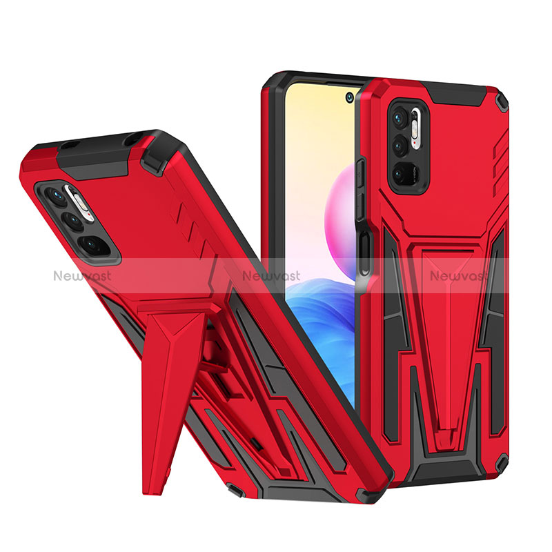 Silicone Matte Finish and Plastic Back Cover Case with Stand MQ1 for Xiaomi POCO M3 Pro 5G Red