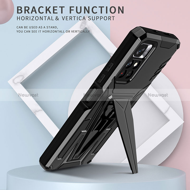Silicone Matte Finish and Plastic Back Cover Case with Stand MQ1 for Xiaomi Poco M4 Pro 5G