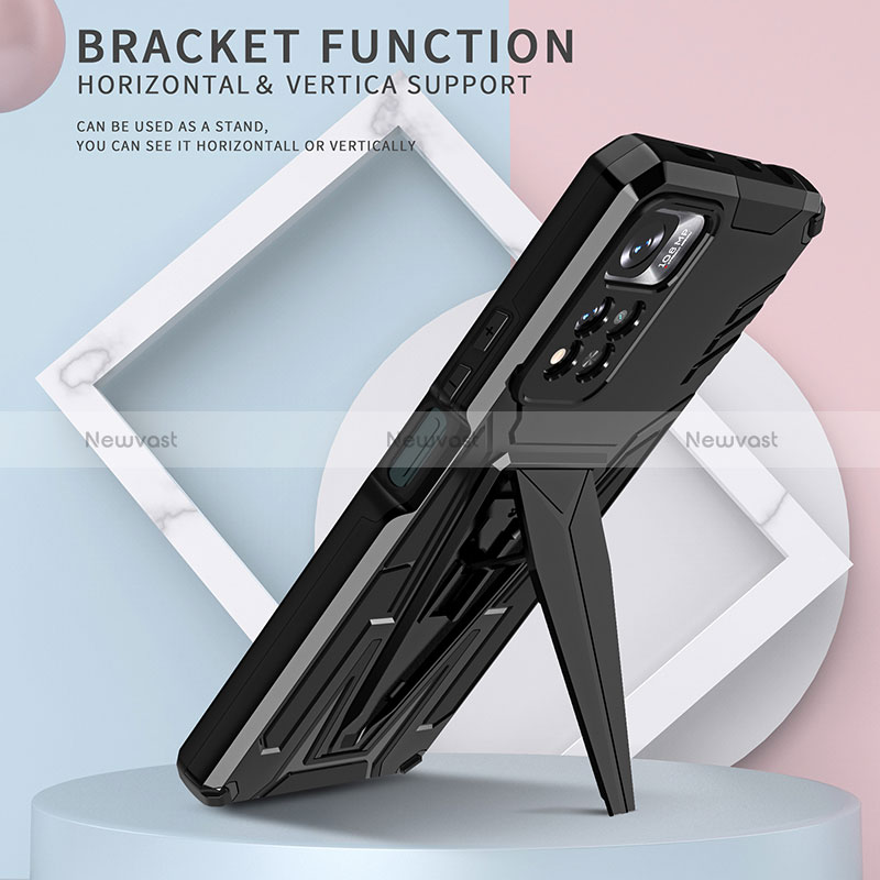 Silicone Matte Finish and Plastic Back Cover Case with Stand MQ1 for Xiaomi Poco X4 NFC
