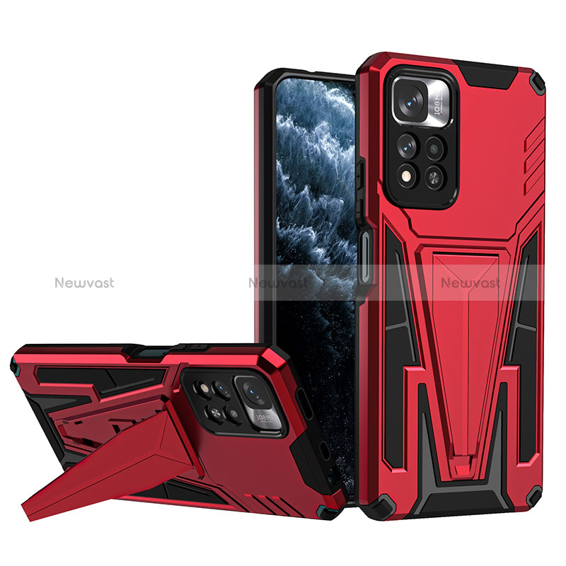 Silicone Matte Finish and Plastic Back Cover Case with Stand MQ1 for Xiaomi Poco X4 NFC Red