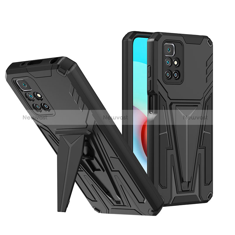 Silicone Matte Finish and Plastic Back Cover Case with Stand MQ1 for Xiaomi Redmi 10 (2022) Black