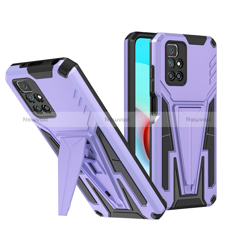 Silicone Matte Finish and Plastic Back Cover Case with Stand MQ1 for Xiaomi Redmi 10 (2022) Purple