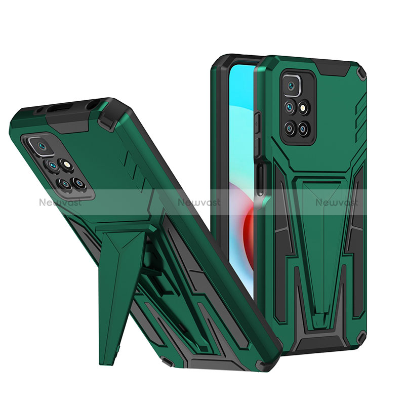 Silicone Matte Finish and Plastic Back Cover Case with Stand MQ1 for Xiaomi Redmi 10 4G Green