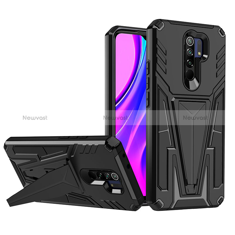 Silicone Matte Finish and Plastic Back Cover Case with Stand MQ1 for Xiaomi Redmi 9