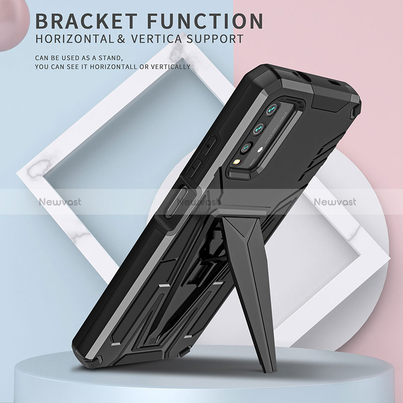 Silicone Matte Finish and Plastic Back Cover Case with Stand MQ1 for Xiaomi Redmi 9 Power