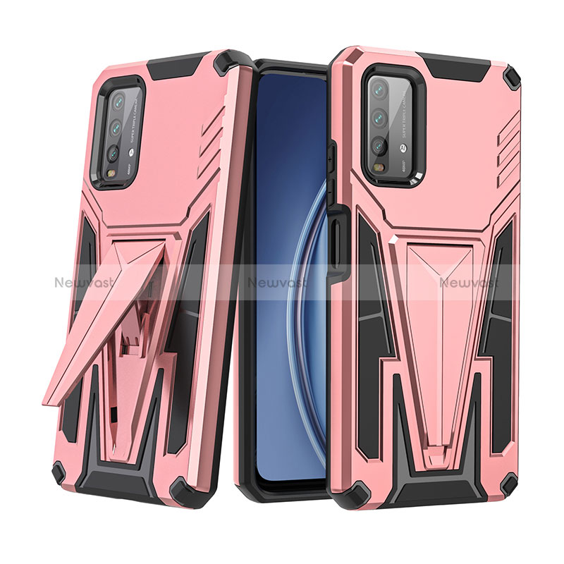 Silicone Matte Finish and Plastic Back Cover Case with Stand MQ1 for Xiaomi Redmi 9 Power