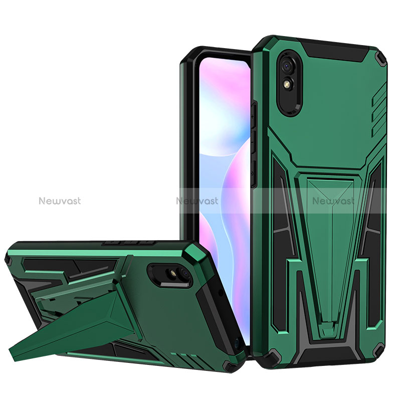 Silicone Matte Finish and Plastic Back Cover Case with Stand MQ1 for Xiaomi Redmi 9A Green