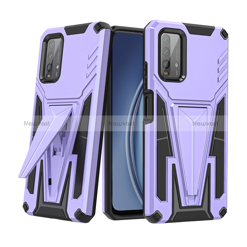 Silicone Matte Finish and Plastic Back Cover Case with Stand MQ1 for Xiaomi Redmi 9T 4G Purple