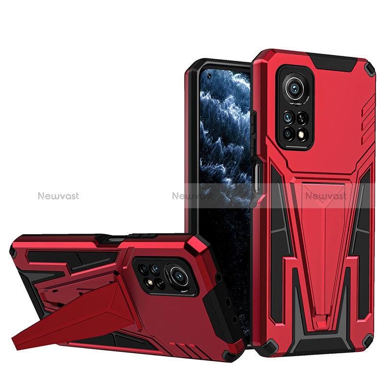 Silicone Matte Finish and Plastic Back Cover Case with Stand MQ1 for Xiaomi Redmi K30S 5G Red