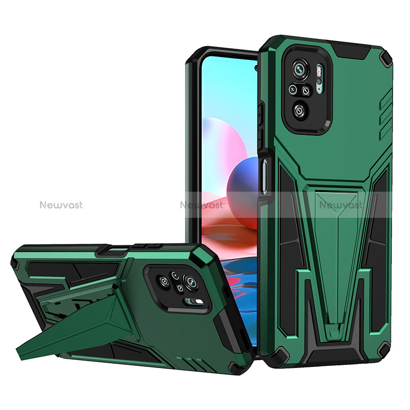 Silicone Matte Finish and Plastic Back Cover Case with Stand MQ1 for Xiaomi Redmi Note 10 4G