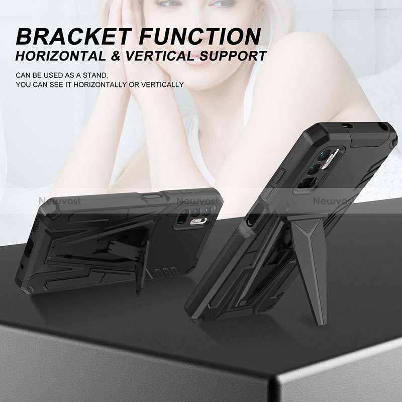 Silicone Matte Finish and Plastic Back Cover Case with Stand MQ1 for Xiaomi Redmi Note 10 5G