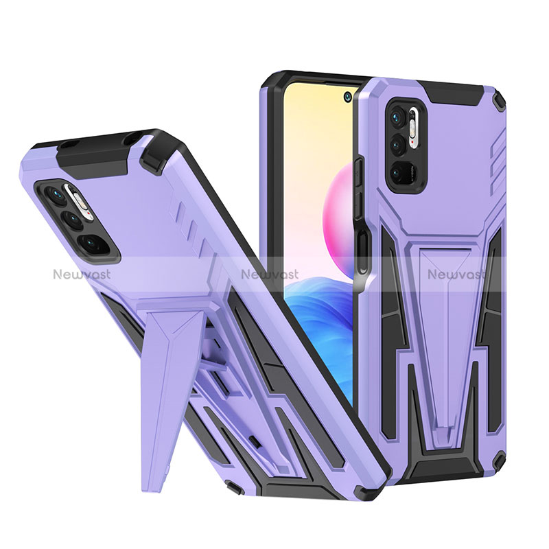 Silicone Matte Finish and Plastic Back Cover Case with Stand MQ1 for Xiaomi Redmi Note 10 5G