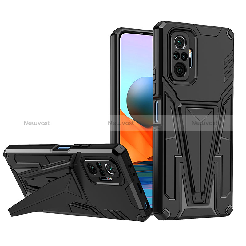 Silicone Matte Finish and Plastic Back Cover Case with Stand MQ1 for Xiaomi Redmi Note 10 Pro 4G