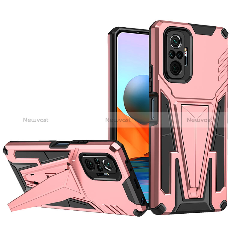 Silicone Matte Finish and Plastic Back Cover Case with Stand MQ1 for Xiaomi Redmi Note 10 Pro 4G