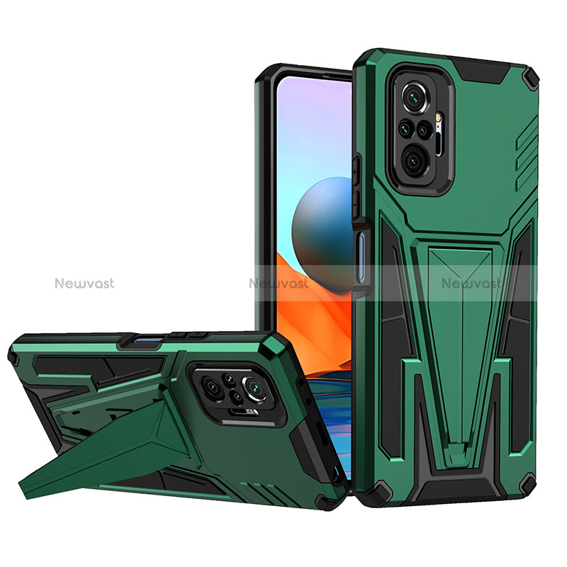 Silicone Matte Finish and Plastic Back Cover Case with Stand MQ1 for Xiaomi Redmi Note 10 Pro 4G Green