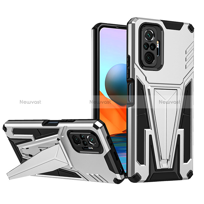 Silicone Matte Finish and Plastic Back Cover Case with Stand MQ1 for Xiaomi Redmi Note 10 Pro Max