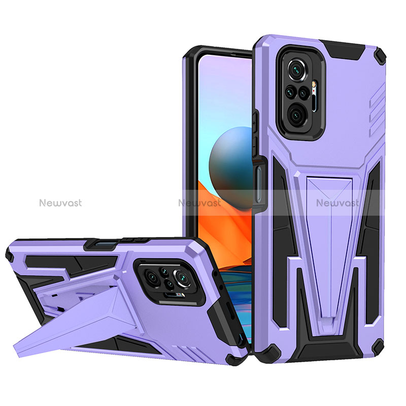 Silicone Matte Finish and Plastic Back Cover Case with Stand MQ1 for Xiaomi Redmi Note 10 Pro Max Purple