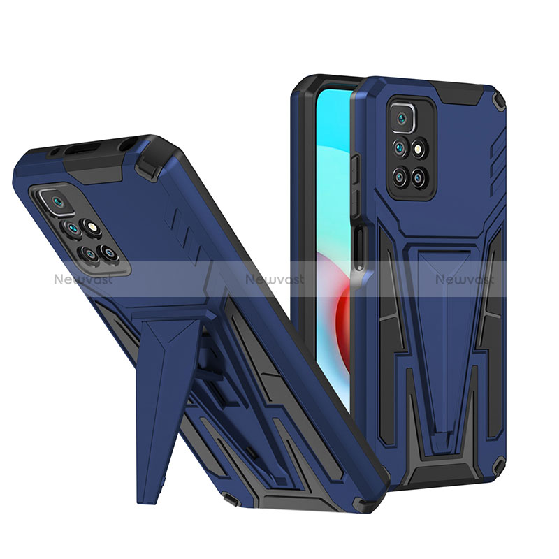 Silicone Matte Finish and Plastic Back Cover Case with Stand MQ1 for Xiaomi Redmi Note 11 4G (2021) Blue