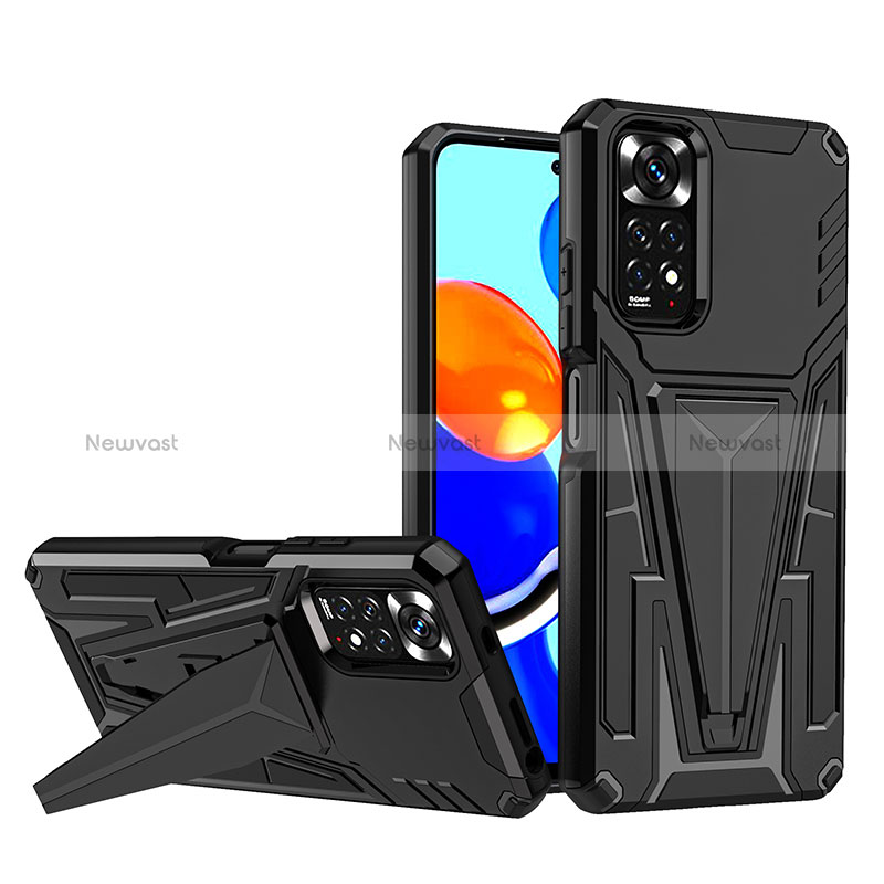 Silicone Matte Finish and Plastic Back Cover Case with Stand MQ1 for Xiaomi Redmi Note 11 4G (2022) Black