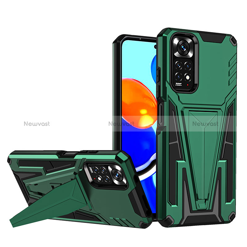 Silicone Matte Finish and Plastic Back Cover Case with Stand MQ1 for Xiaomi Redmi Note 11 4G (2022) Green